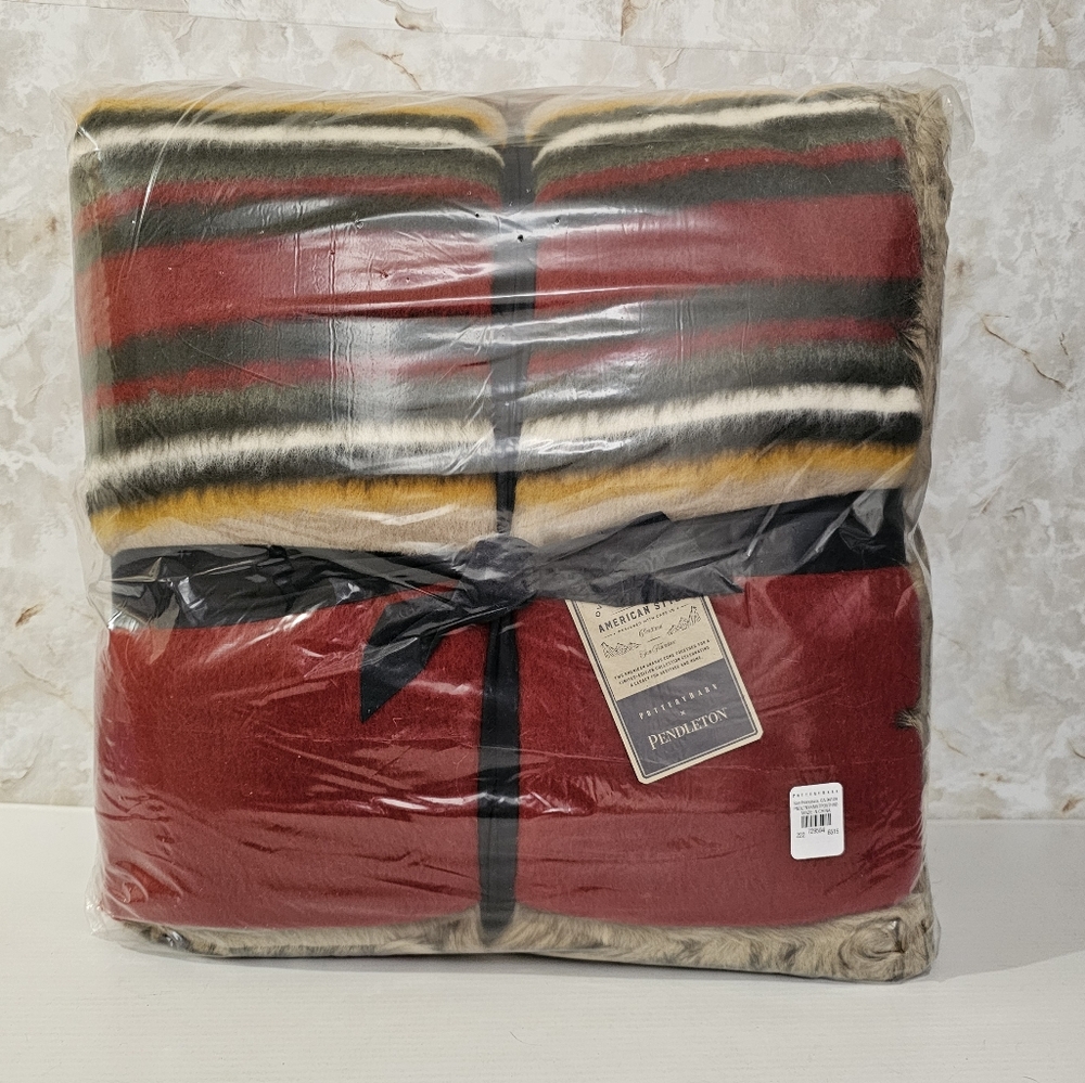 Pottery Barn Pendleton Yakima Faux Fur Back Stripe Throw